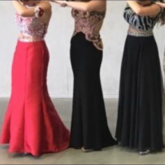 Rachel Allan red two piece mermaid prom dress. - Picture 4 of 8